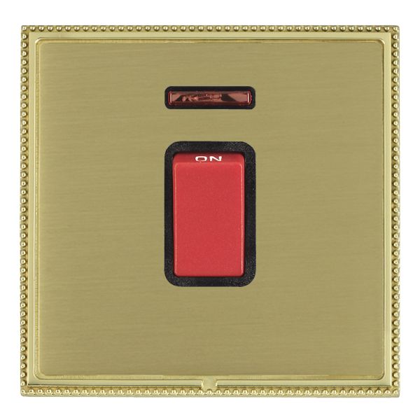 Linea-Perlina CFX Polished Brass Frame/Satin Brass Front 1 gang 45A Double Pole Rocker and Neon Red/Black