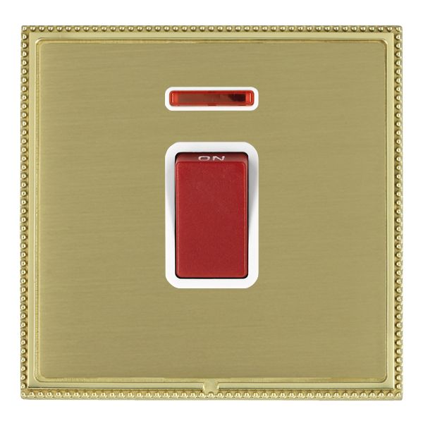 Linea-Perlina CFX Polished Brass Frame/Satin Brass Front 1 gang 45A Double Pole Rocker and Neon Red/White