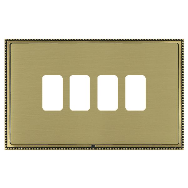 Linea-Perlina CFX Grid-IT Antique Brass Frame/Satin Brass Front 4 Gang Grid Fix Aperture Plate with Grid