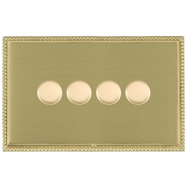 Linea-Perlina CFX Polished Brass Frame/Satin Brass Front 4 gang 100W LED 2 Way Push On/Off Rotary Dimmer Polished Brass
