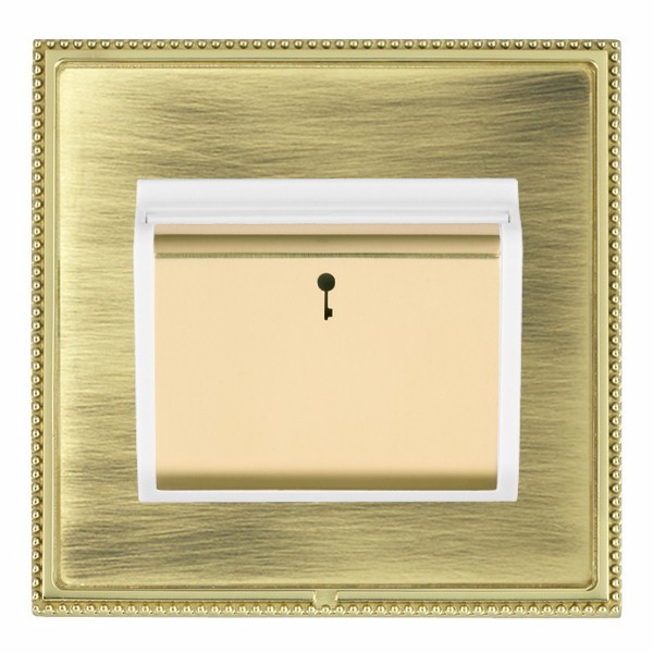 Linea-Perlina CFX Polished Brass Frame/Antique Brass Front 1 gang 10A (6AX) Card Switch On/Off with Blue LED Locator Polished Brass/White