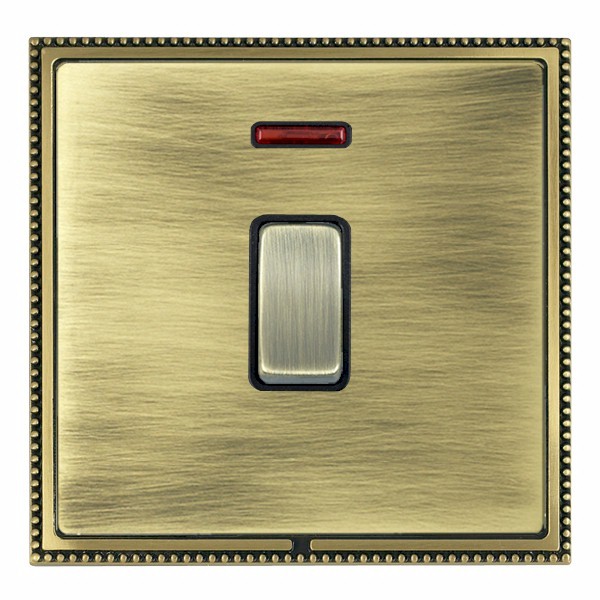 Linea-Perlina CFX Antique Brass Frame/Antique Brass Front 1 gang 20AX Double Pole Rocker and Neon Antique Brass/Black