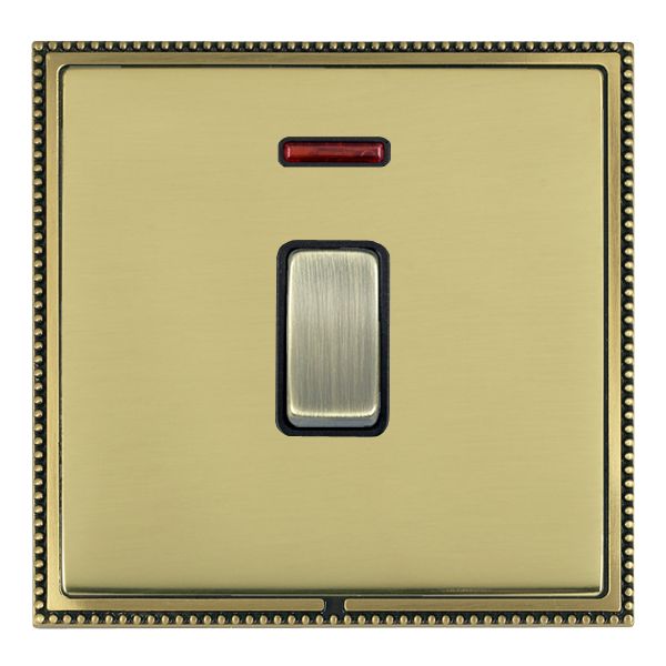 Linea-Perlina CFX Antique Brass Frame/Polished Brass Front 1 gang 20AX Double Pole Rocker and Neon Antique Brass/Black