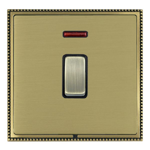 Linea-Perlina CFX Antique Brass Frame/Satin Brass Front 1 gang 20AX Double Pole Rocker and Neon Antique Brass/Black