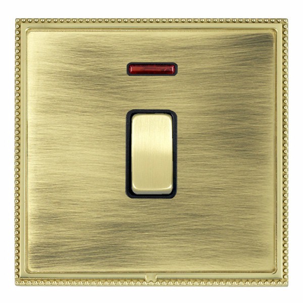 Linea-Perlina CFX Polished Brass Frame/Antique Brass Front 1 gang 20AX Double Pole Rocker and Neon Polished Brass/Black