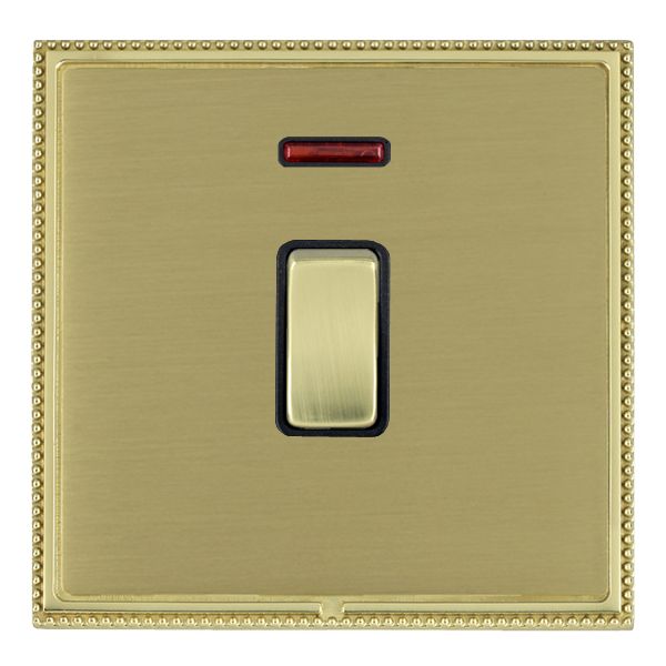 Linea-Perlina CFX Polished Brass Frame/Satin Brass Front 1 gang 20AX Double Pole Rocker and Neon Polished Brass/Black