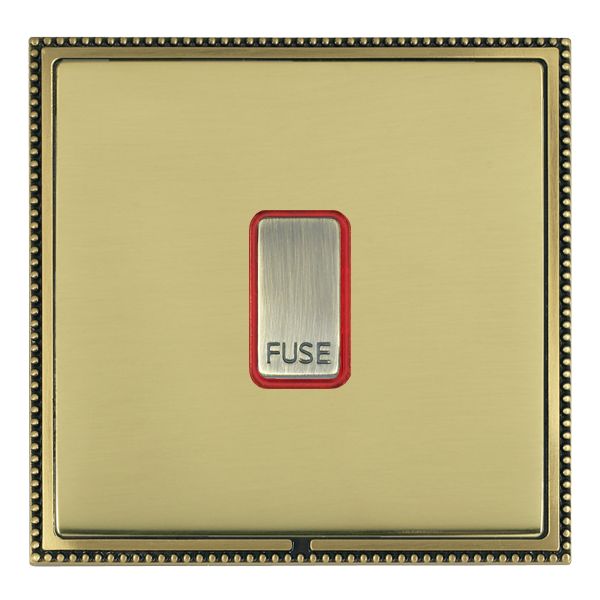 Linea-Perlina CFX Antique Brass Frame/Polished Brass Front 1 gang 13A Fuse with Neon Halo Antique Brass/Red