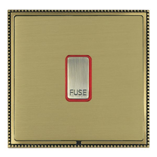 Linea-Perlina CFX Antique Brass Frame/Satin Brass Front 1 gang 13A Fuse with Neon Halo Antique Brass/Red