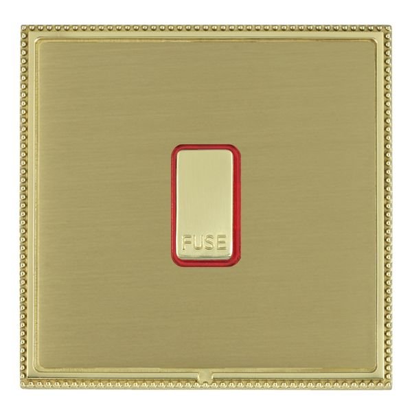 Linea-Perlina CFX Polished Brass Frame/Satin Brass Front 1 gang 13A Fuse with Neon Halo Polished Brass/Red