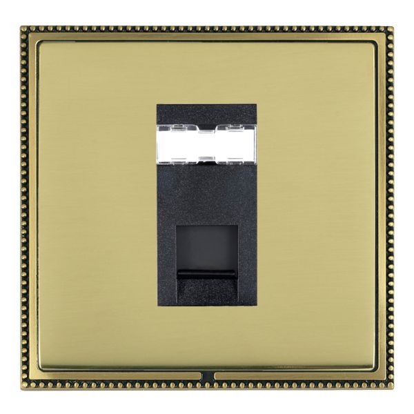 Linea-Perlina CFX Antique Brass Frame/Polished Brass Front 1 gang RJ45 CAT 5E Outlet – Unshielded Black