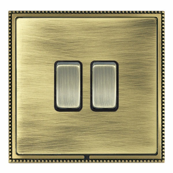 Linea-Perlina CFX Antique Brass Frame/Antique Brass Front 2 gang 10AX 2 Way Rocker Antique Brass/Black