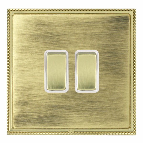 Linea-Perlina CFX Polished Brass Frame/Antique Brass Front 2 gang 10AX 2 Way Rocker Polished Brass/White