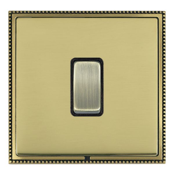 Linea-Perlina CFX Antique Brass Frame/Polished Brass Front 1 gang 10AX Intermediate Rocker Antique Brass/Black