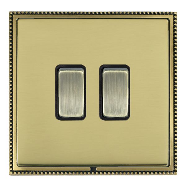 Linea-Perlina CFX Antique Brass Frame/Polished Brass Front 2 gang 20AX Intermediate Rocker Antique Brass/Black