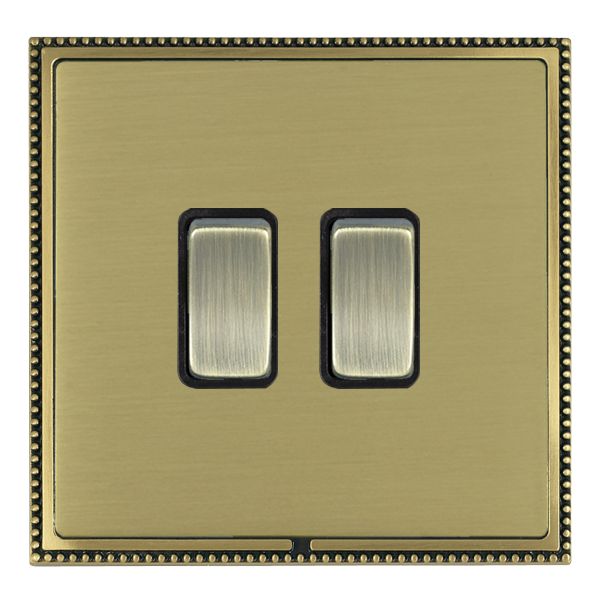 Linea-Perlina CFX Antique Brass Frame/Satin Brass Front 2 gang 20AX Intermediate Rocker Antique Brass/Black