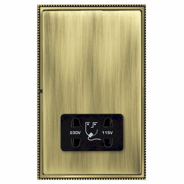 Linea-Perlina CFX Antique Brass Frame/Antique Brass Front Shaver Dual Voltage Unswitched Socket (Vertically Mounted) Black