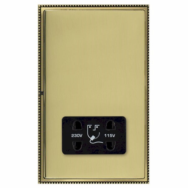 Linea-Perlina CFX Antique Brass Frame/Polished Brass Front Shaver Dual Voltage Unswitched Socket (Vertically Mounted) Black