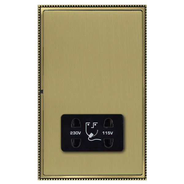 Linea-Perlina CFX Antique Brass Frame/Satin Brass Front Shaver Dual Voltage Unswitched Socket (Vertically Mounted) Black