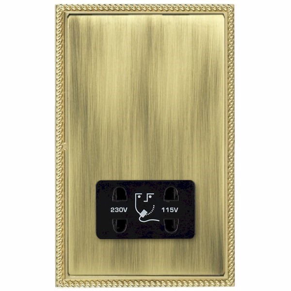 Linea-Perlina CFX Polished Brass Frame/Antique Brass Front Shaver Dual Voltage Unswitched Socket (Vertically Mounted) Black