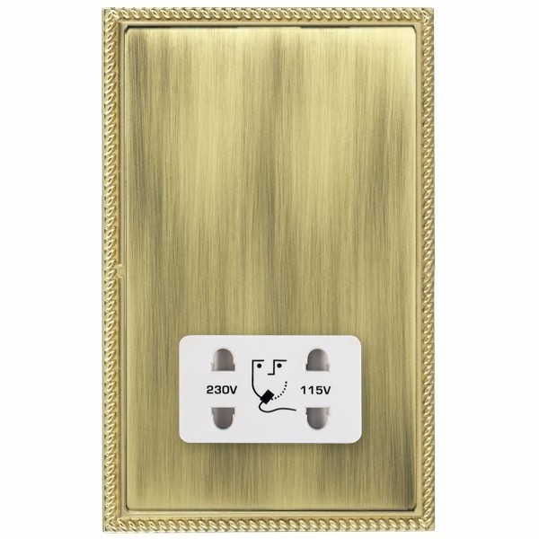 Linea-Perlina CFX Polished Brass Frame/Antique Brass Front Shaver Dual Voltage Unswitched Socket (Vertically Mounted) White