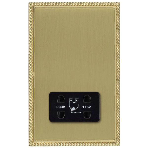 Linea-Perlina CFX Polished Brass Frame/Satin Brass Front Shaver Dual Voltage Unswitched Socket (Vertically Mounted) Black