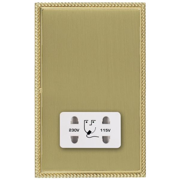 Linea-Perlina CFX Polished Brass Frame/Satin Brass Front Shaver Dual Voltage Unswitched Socket (Vertically Mounted) White