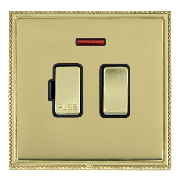 Linea-Perlina CFX Polished Brass Frame/Polished Brass Front 1 gang 13A Double Pole Fused Spur and Neon Polished Brass/Black