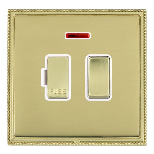 Linea-Perlina CFX Polished Brass Frame/Polished Brass Front 1 gang 13A Double Pole Fused Spur and Neon Polished Brass/White