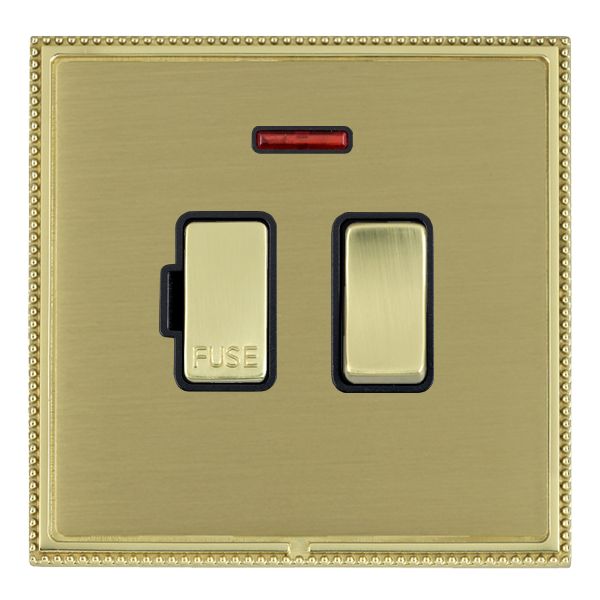Linea-Perlina CFX Polished Brass Frame/Satin Brass Front 1 gang 13A Double Pole Fused Spur and Neon Polished Brass/Black