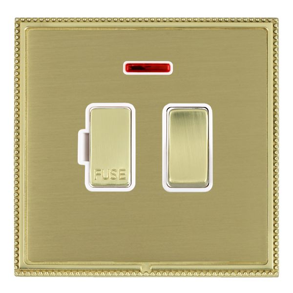 Linea-Perlina CFX Polished Brass Frame/Satin Brass Front 1 gang 13A Double Pole Fused Spur and Neon Polished Brass/White