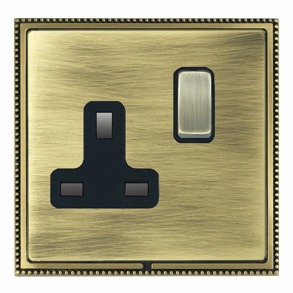 Linea-Perlina CFX Antique Brass Frame/Antique Brass Front 1 gang 13A Double Pole Switched Socket Antique Brass/Black