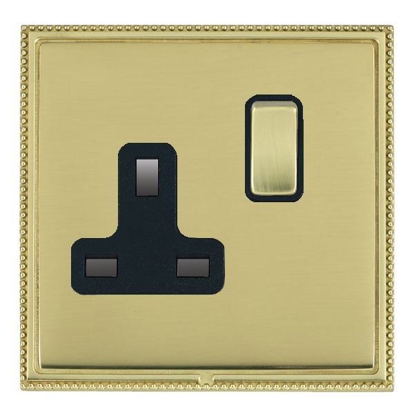 Linea-Perlina CFX Polished Brass Frame/Polished Brass Front 1 gang 13A Double Pole Switched Socket Polished Brass/Black