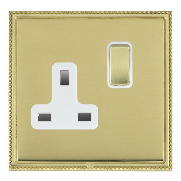 Linea-Perlina CFX Polished Brass Frame/Polished Brass Front 1 gang 13A Double Pole Switched Socket Polished Brass/White