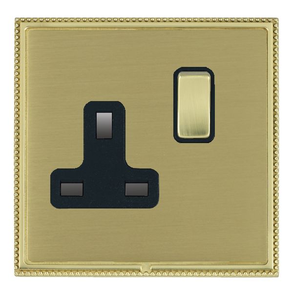 Linea-Perlina CFX Polished Brass Frame/Satin Brass Front 1 gang 13A Double Pole Switched Socket Polished Brass/Black