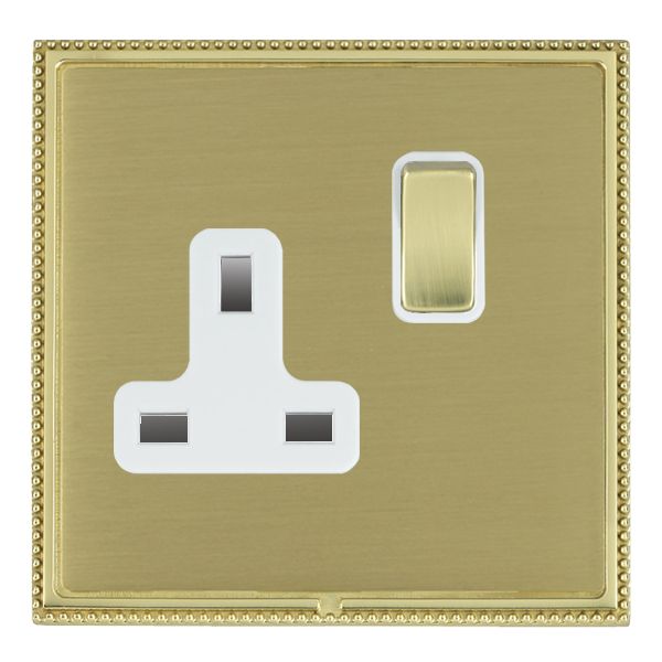 Linea-Perlina CFX Polished Brass Frame/Satin Brass Front 1 gang 13A Double Pole Switched Socket Polished Brass/White