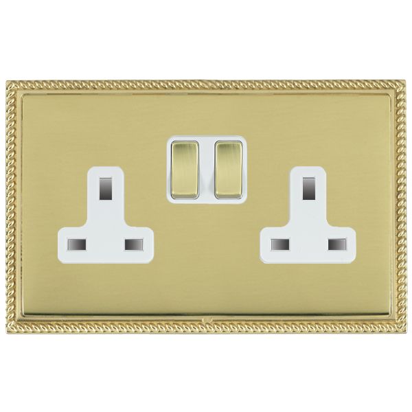 Linea-Perlina CFX Polished Brass Frame/Polished Brass Front 2 gang 13A Double Pole Switched Socket Polished Brass/White