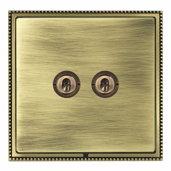 Linea-Perlina CFX Antique Brass Frame/Antique Brass Front 2 gang 20AX 2 Way Toggle Antique Brass