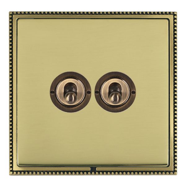 Linea-Perlina CFX Antique Brass Frame/Polished Brass Front 2 gang 20AX 2 Way Toggle Antique Brass