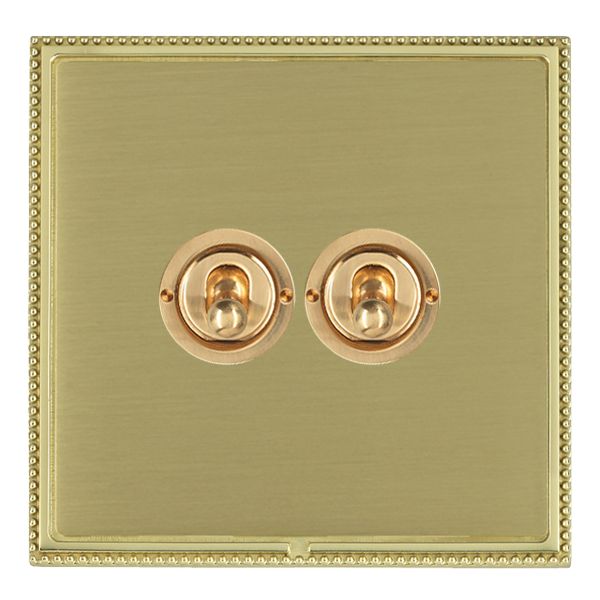 Linea-Perlina CFX Polished Brass Frame/Satin Brass Front 2 gang 20AX 2 Way Toggle Polished Brass