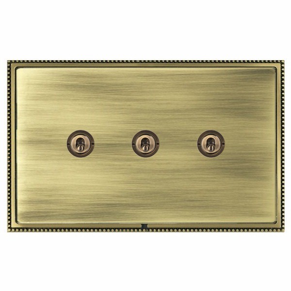 Linea-Perlina CFX Antique Brass Frame/Antique Brass Front 3 gang 20AX 2 Way Toggle Antique Brass