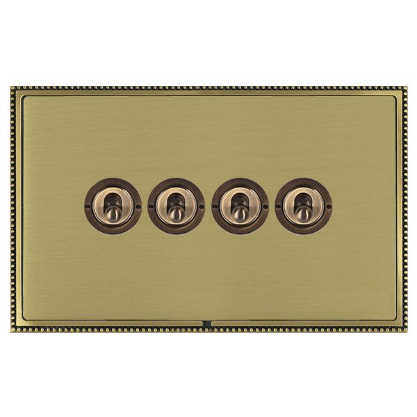 Linea-Perlina CFX Antique Brass Frame/Satin Brass Front 4 gang 20AX 2 Way Toggle Antique Brass