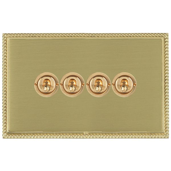Linea-Perlina CFX Polished Brass Frame/Satin Brass Front 4 gang 20AX 2 Way Toggle Polished Brass