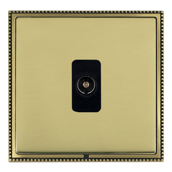 Linea-Perlina CFX Antique Brass Frame/Polished Brass Front 1 gang Isolated TV 1in/1out Black