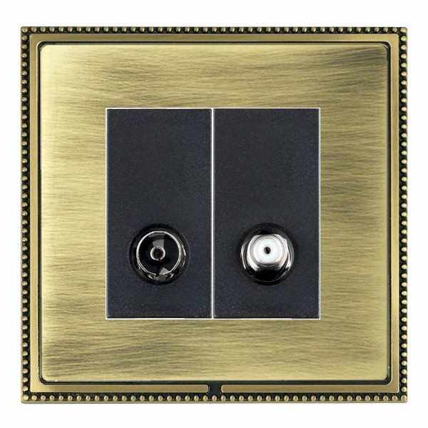 Linea-Perlina CFX Antique Brass Frame/Antique Brass Front 2 gang Non-Isolated TV+Satellite 2in/2out Black