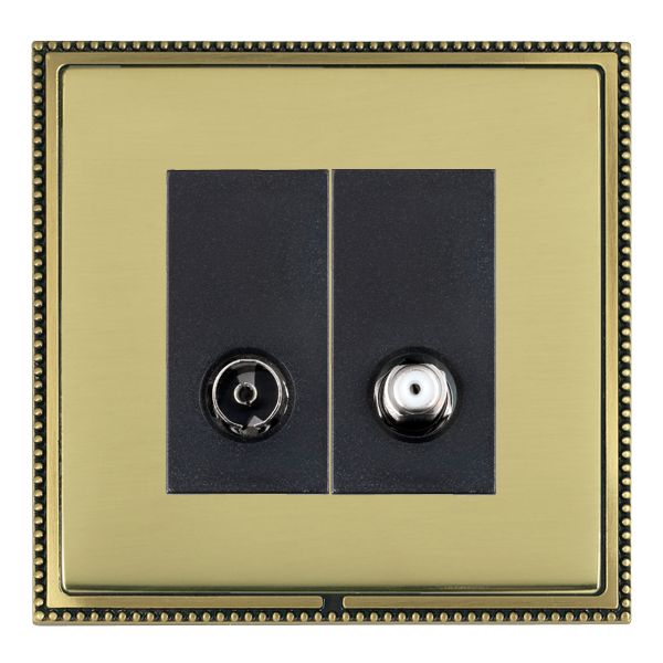 Linea-Perlina CFX Antique Brass Frame/Polished Brass Front 2 gang Non-Isolated TV+Satellite 2in/2out Black