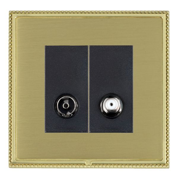 Linea-Perlina CFX Polished Brass Frame/Satin Brass Front 2 gang Non-Isolated TV+Satellite 2in/2out Black