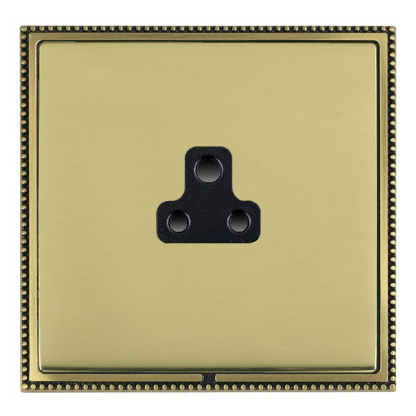 Linea-Perlina CFX Antique Brass Frame/Polished Brass Front 1 gang 2A Unswitched Socket Black