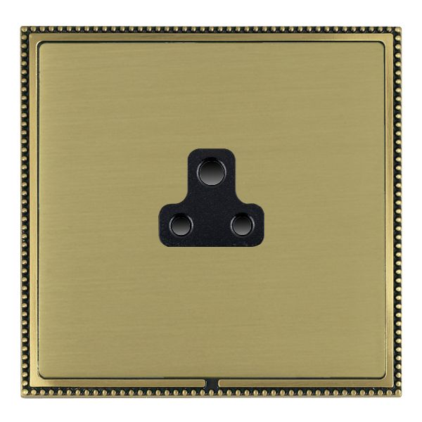Linea-Perlina CFX Antique Brass Frame/Satin Brass Front 1 gang 2A Unswitched Socket Black