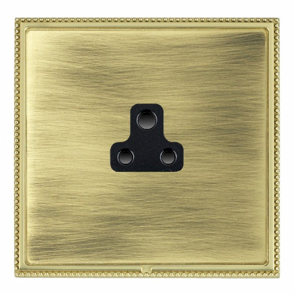 Linea-Perlina CFX Polished Brass Frame/Antique Brass Front 1 gang 2A Unswitched Socket Black