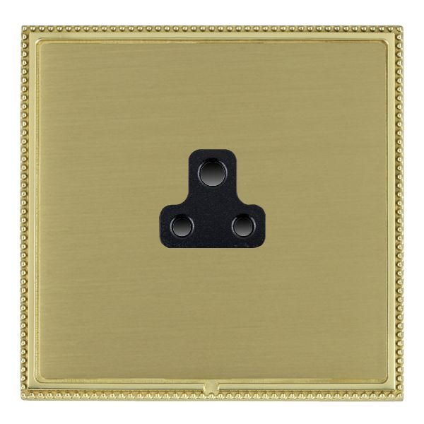 Linea-Perlina CFX Polished Brass Frame/Satin Brass Front 1 gang 2A Unswitched Socket Black